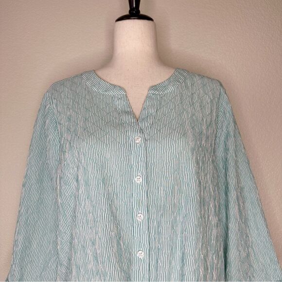 Chico’s Green Striped Diamond Textured Tie Front Shirt - Picture 2 of 12